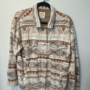 C&C California Geometric Pattern Jacket in Brown and Cream